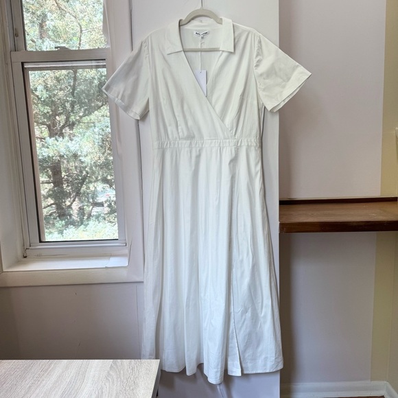 NWT Reformation Isadora Dress Midi Short Sleeve V Neck Slit Cotton White 12 - Picture 3 of 14